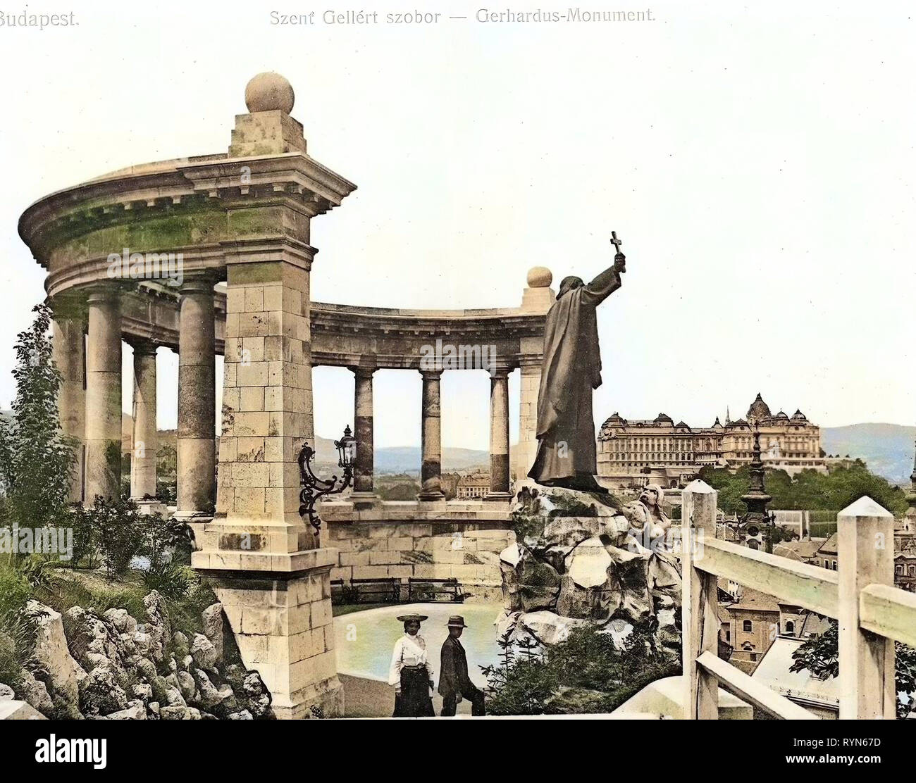 Gerardo Sagredo monumento nel distretto di Budapest I, fotografie storiche della collina Gellért, 1904, Budapest, Gerhardus, monumento, Ungheria Foto Stock