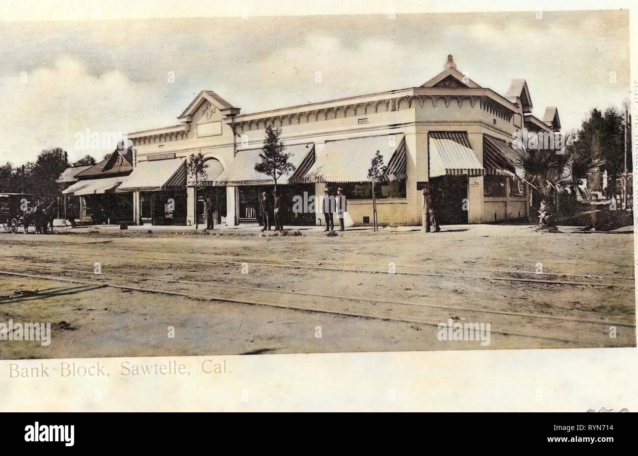 Banche in California, storia di Los Angeles, 1905, California, Sawtelle, Banca Blocco, Cal.", Stati Uniti d'America Foto Stock