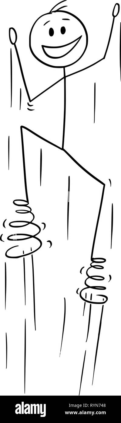 Cartoon di uomo salta con le molle su morchie Illustrazione Vettoriale