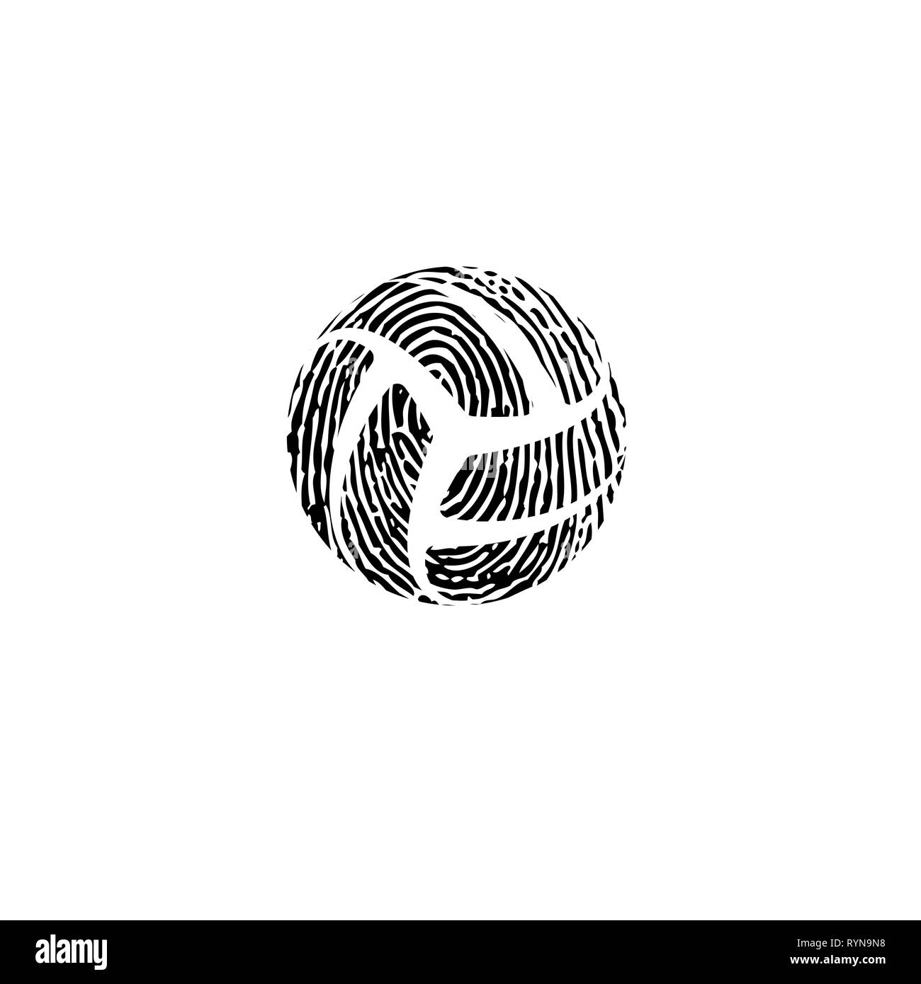 In bianco e nero di impronte digitali simbolo di pallavolo isolati su whitebackground Illustrazione Vettoriale