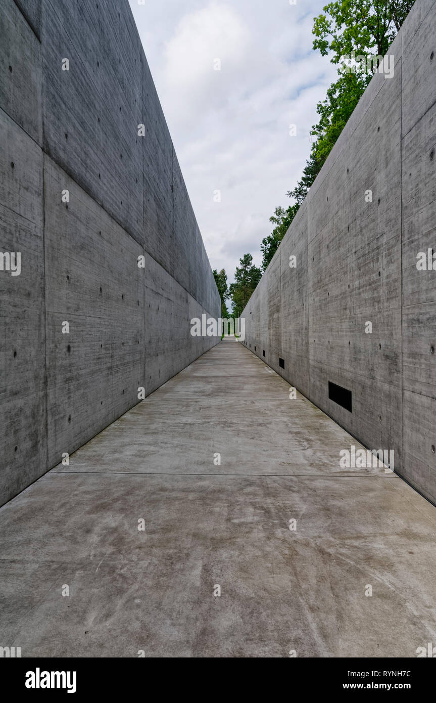 Campo di concentramento di Bergen-Belsen: Centro di documentazione, Lüneburg Heath, bassa Sassonia, Germania Foto Stock