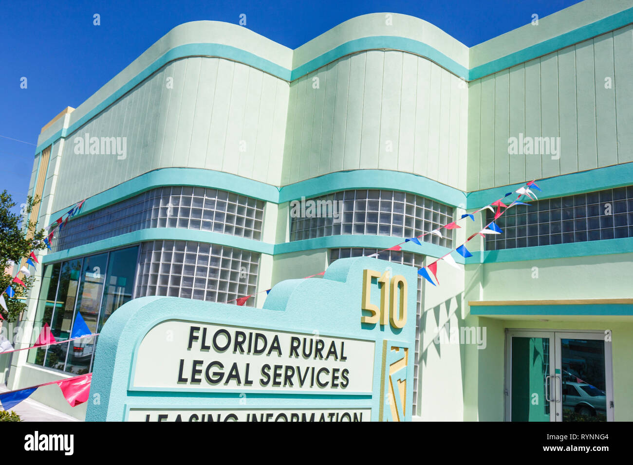 Florida Saint St. Lucie County, Fort ft. Pierce,immobile,commerciale,in affitto,insegna,logo,blocco di vetro,Florida Rural Legal Services,no profit, Foto Stock