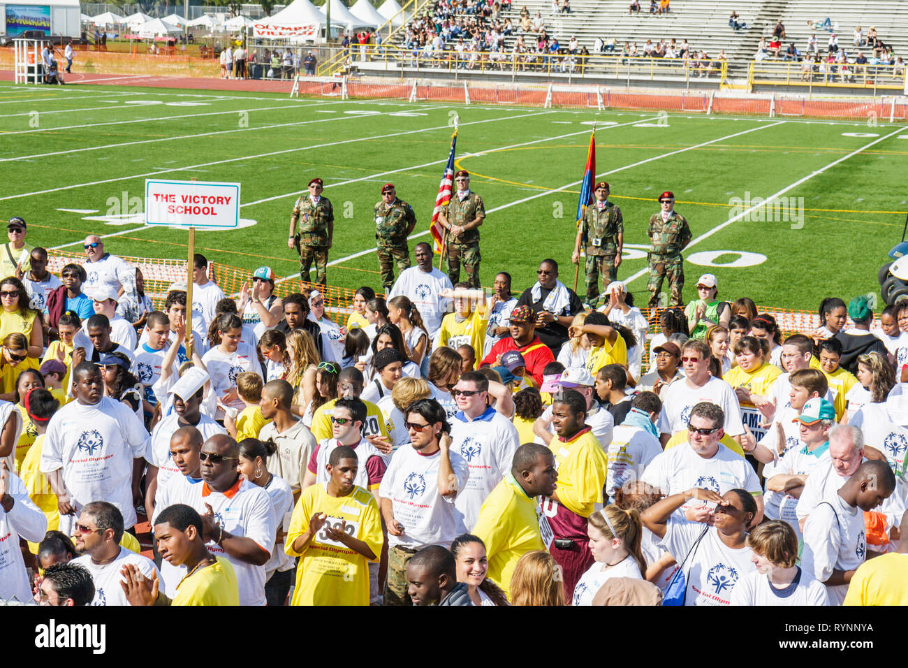 Miami Florida,Miami Dade College,North Campus,Special Olympics,needs,disabled,competizione,sport,atleta,studenti volontari volontari volontari volontari volontari volontari Foto Stock