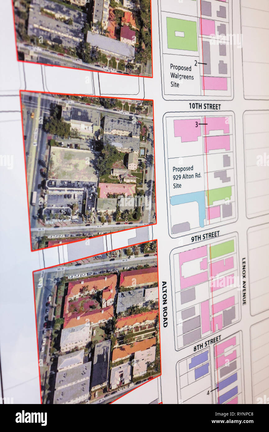 Miami Beach Florida,Community Planning Workshop,Alton Road Corridor,futuro,City board,mappa,poster,presentazione,informazioni,blocchi di città,aereo Foto Stock