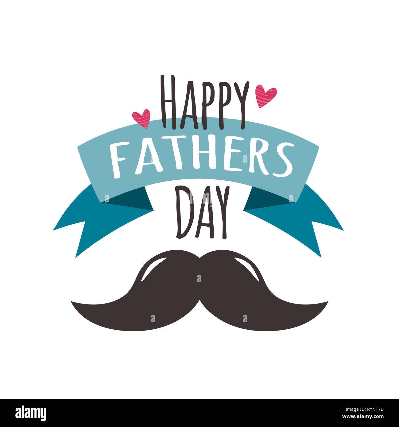 Felice giorno padri con cuori, nastro e baffi. Illustrazione Vettoriale Illustrazione Vettoriale