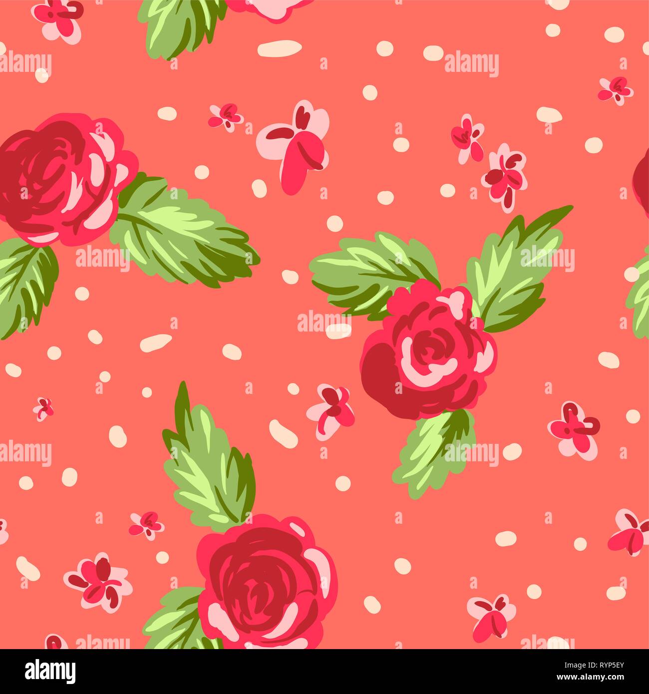 Vintage floral seamless pattern. Alla moda di rose di ripetizione dello sfondo. Illustrazione Vettoriale