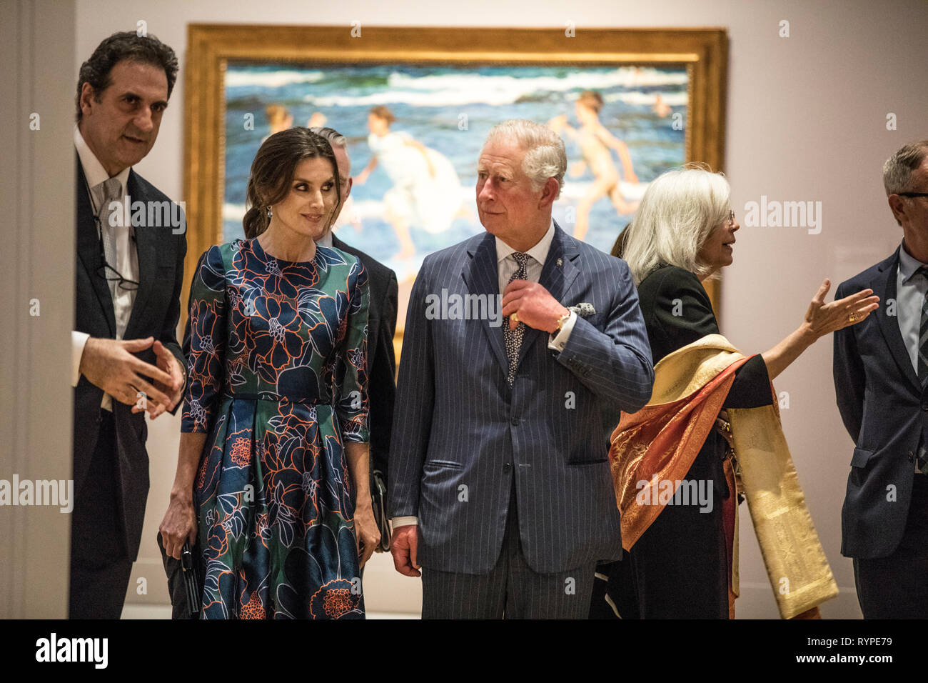 Londra, Regno Unito. 13 mar 2019. Sua Altezza Reale il Principe di Galles, con Sua Maestà la Regina Letizia di Spagna, partecipare all'apertura di 'Sorolla: Spagnolo Maestro di Luce' alla National Gallery, Trafalgar Square, London, Regno Unito Credito: Jeff Gilbert/Alamy Live News Foto Stock