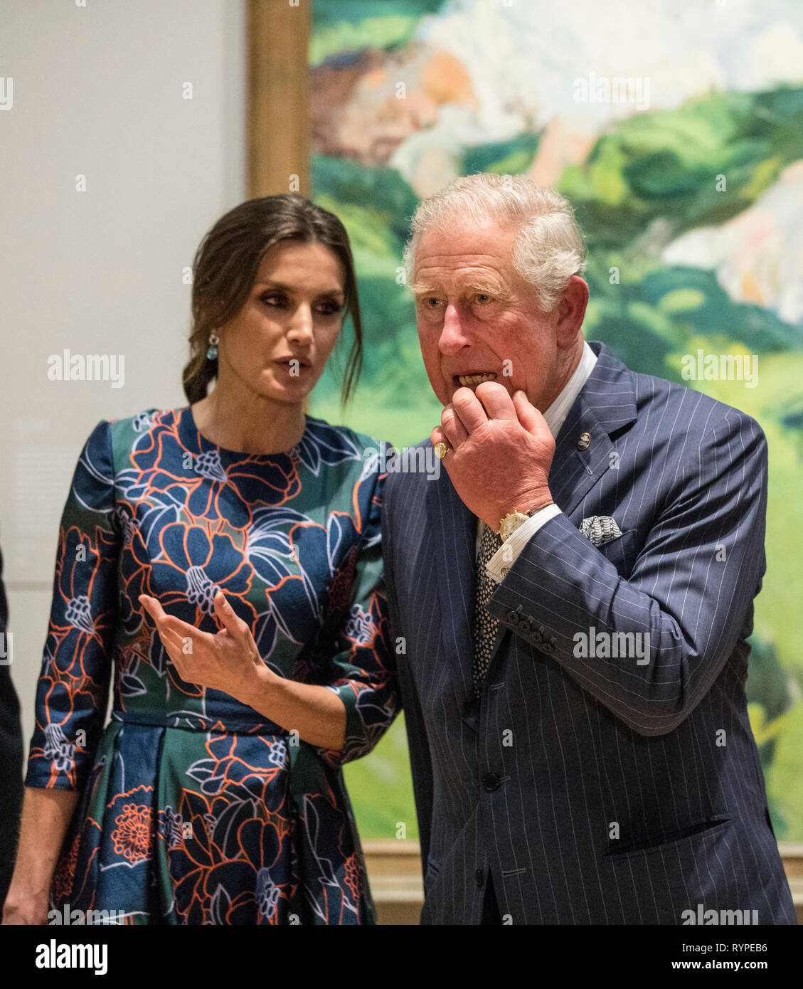 Londra, Regno Unito. 13 mar 2019. Sua Altezza Reale il Principe di Galles, con Sua Maestà la Regina Letizia di Spagna, partecipare all'apertura di 'Sorolla: Spagnolo Maestro di Luce' alla National Gallery, Trafalgar Square, London, Regno Unito Credito: Jeff Gilbert/Alamy Live News Foto Stock