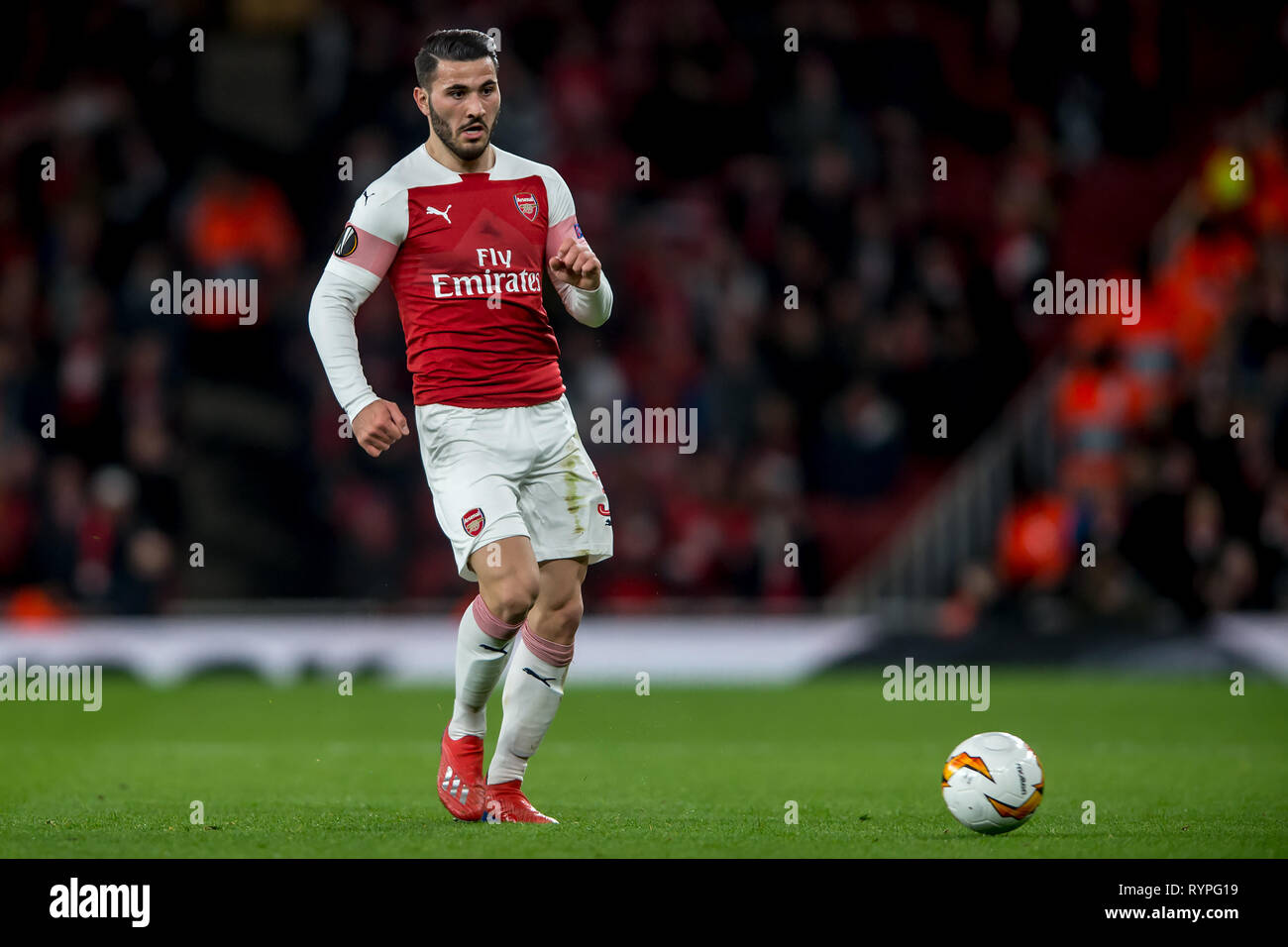 Londra, Regno Unito. Xiv Mar, 2019. Sead KolaÅ¡inac di Arsenal durante la UEFA Europa League Round di 32 seconda gamba match tra Arsenal e Rennes presso l'Emirates Stadium di Londra, Inghilterra il 14 marzo 2019. Foto di Salvio Calabrese. Solo uso editoriale, è richiesta una licenza per uso commerciale. Nessun uso in scommesse, giochi o un singolo giocatore/club/league pubblicazioni. Credit: UK Sports Pics Ltd/Alamy Live News Foto Stock