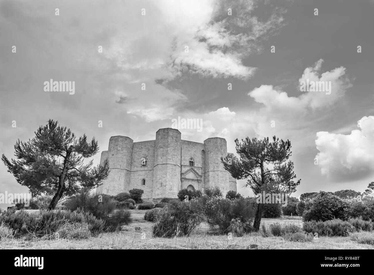 Castel del Monte. La Puglia. In bianco e nero Foto Stock