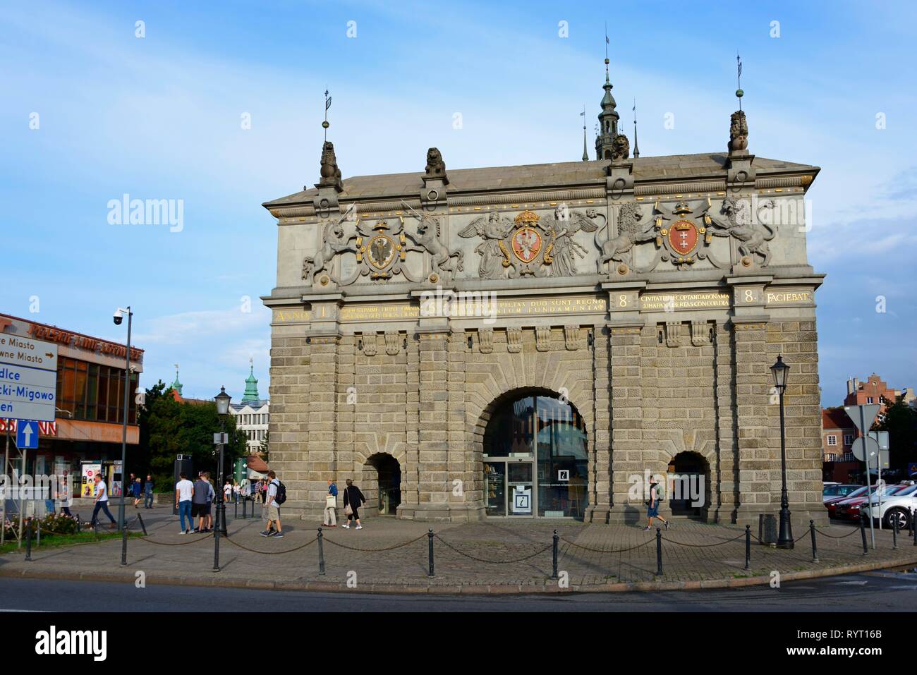 Alto cancello, Città Vecchia, Gdansk, Pomerania, Polonia Foto Stock