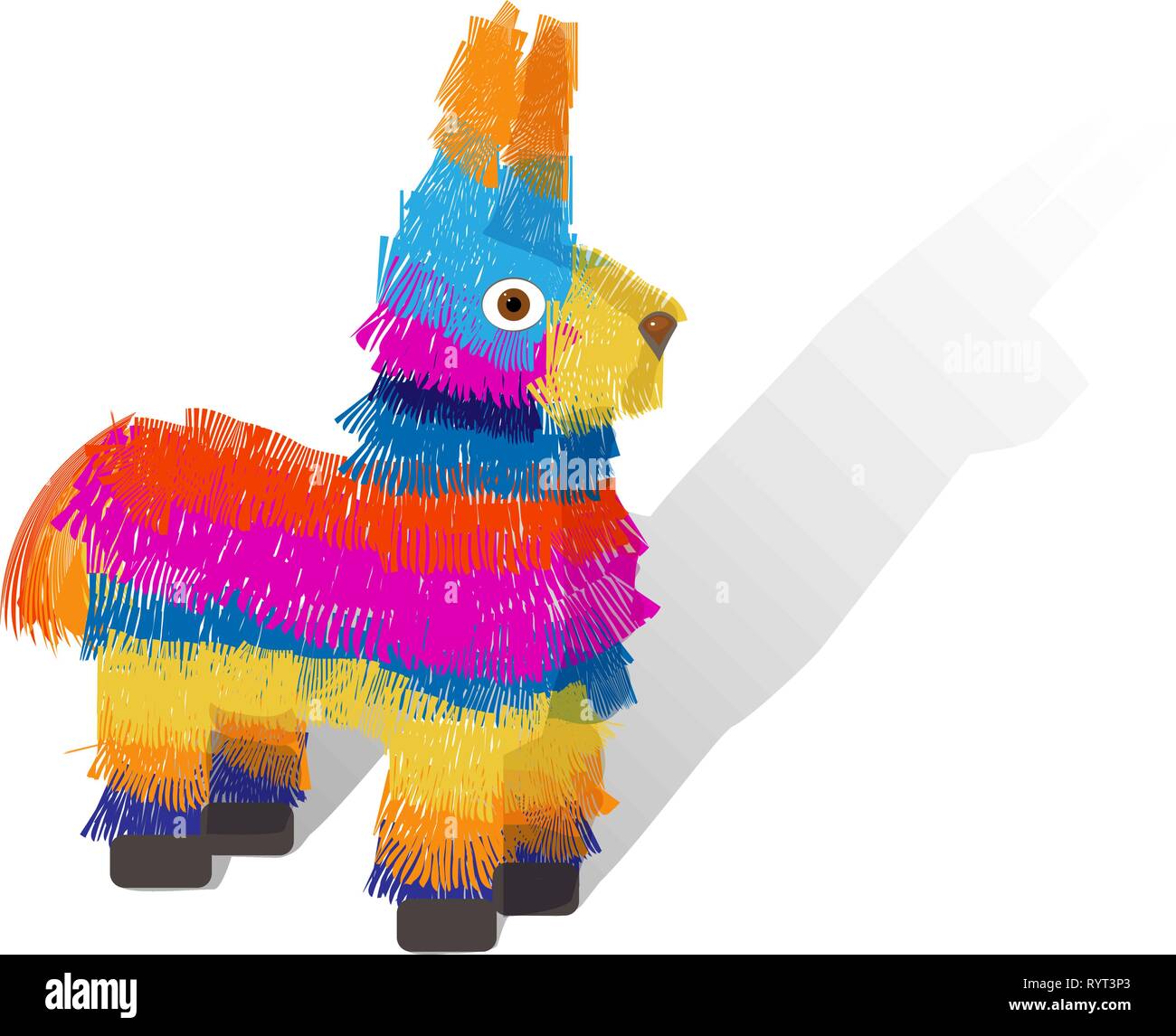 A strisce luminose colorate pinata isolati su sfondo bianco. Mexcian tradizionale giocattolo di compleanno. Illustrazione Vettoriale Illustrazione Vettoriale