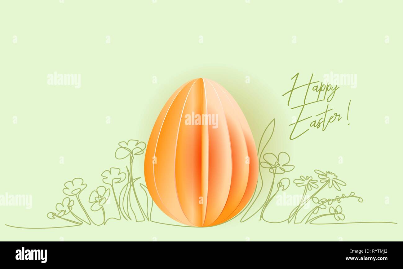 Felice Pasqua card. Disegnata a mano con fiori di carta tagliato uovo. Vettore design carta illustrazione. Continuo di uno stile della linea. Illustrazione Vettoriale