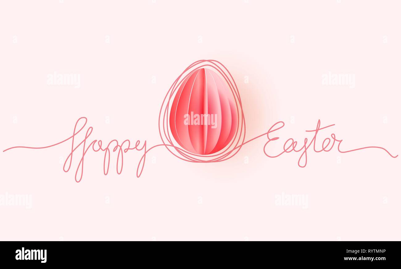 Felice Pasqua scritte scheda. Disegnata a mano con la linea di taglio della carta uovo. Vettore desing di carta illustrazione. Continuo di uno stile della linea. Illustrazione Vettoriale