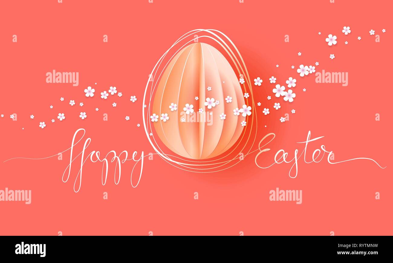 Felice Pasqua scritte scheda. Disegnata a mano con la linea di taglio della carta uovo. Vettore desing di carta illustrazione. Continuo di uno stile della linea. Illustrazione Vettoriale