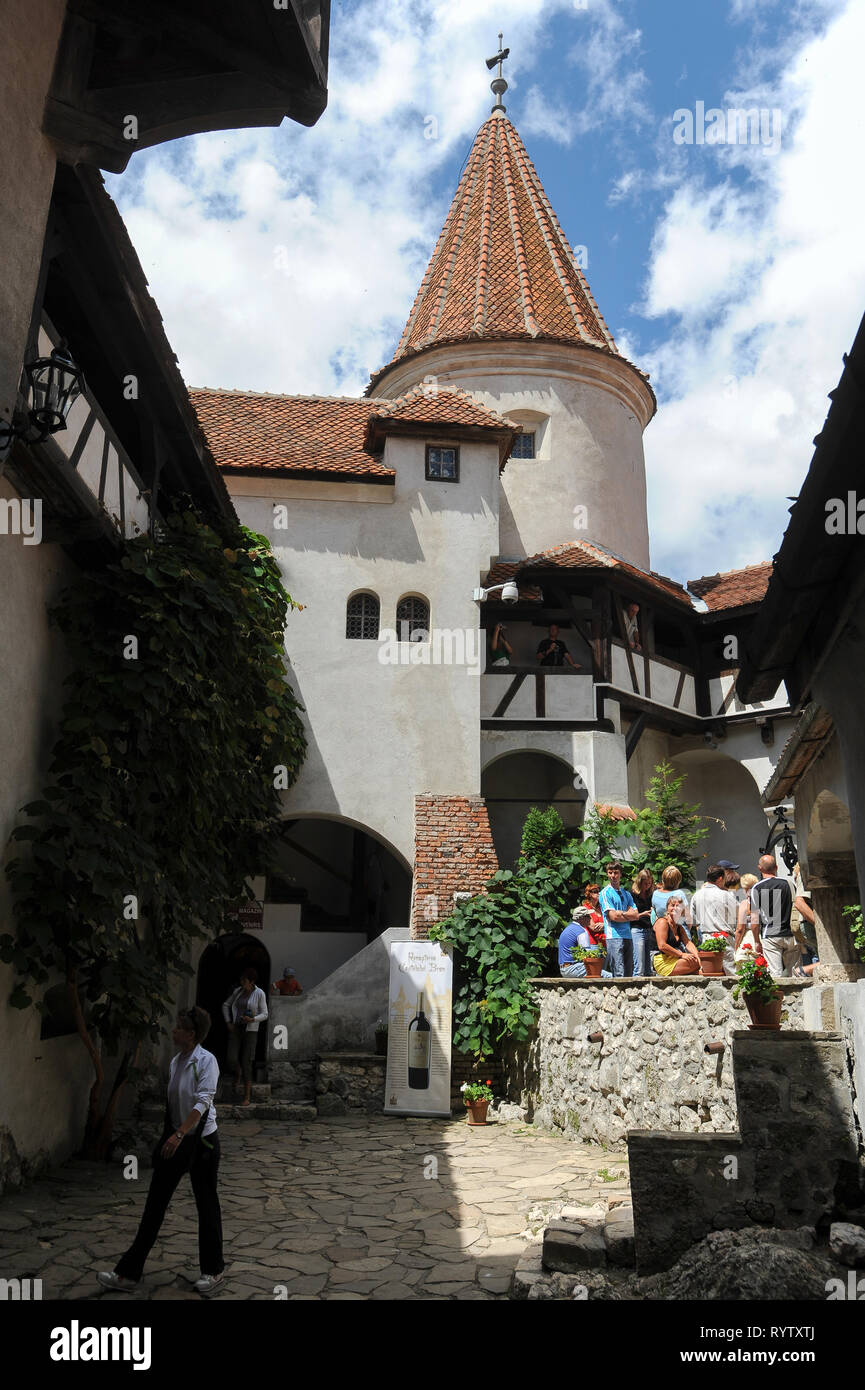 Crusca di gotico Castello di Bran, Romania. 20 luglio 2009, costruita nel XIII secolo e ricostruita nel XV secolo chiamato Castello di Dracula collegato con Vlad I Foto Stock