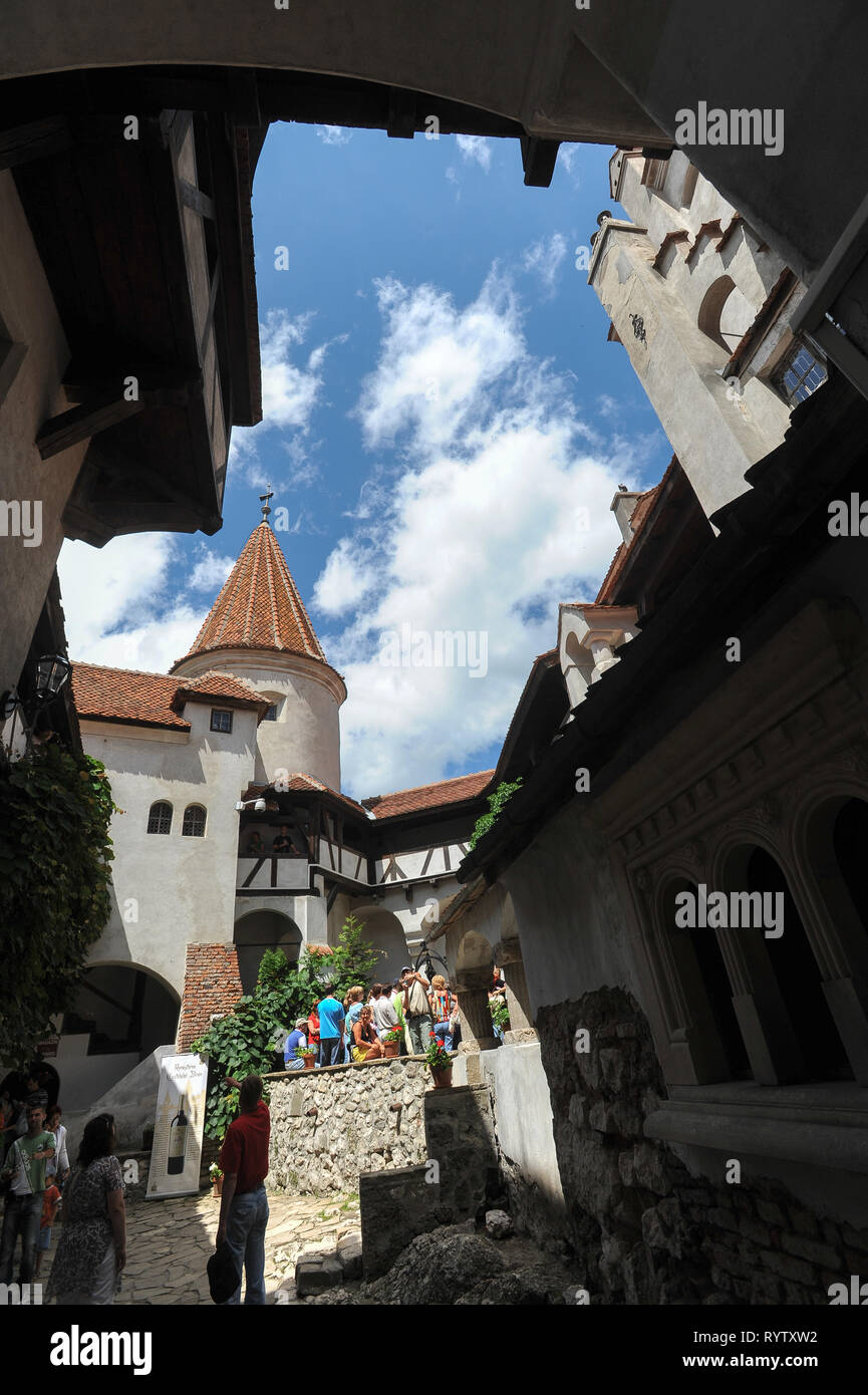 Crusca di gotico Castello di Bran, Romania. 20 luglio 2009, costruita nel XIII secolo e ricostruita nel XV secolo chiamato Castello di Dracula collegato con Vlad I Foto Stock
