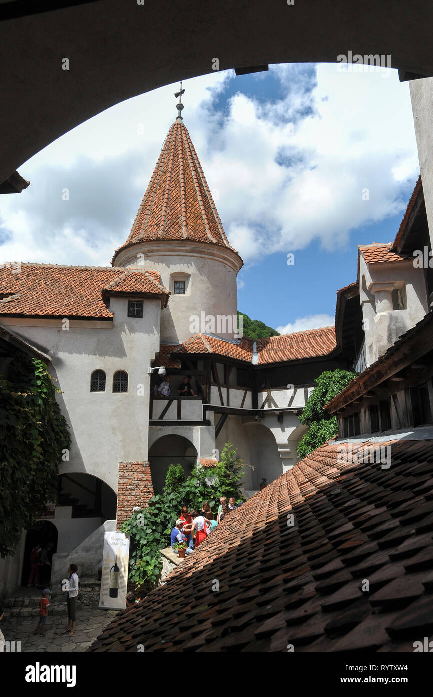 Crusca di gotico Castello di Bran, Romania. 20 luglio 2009, costruita nel XIII secolo e ricostruita nel XV secolo chiamato Castello di Dracula collegato con Vlad I Foto Stock