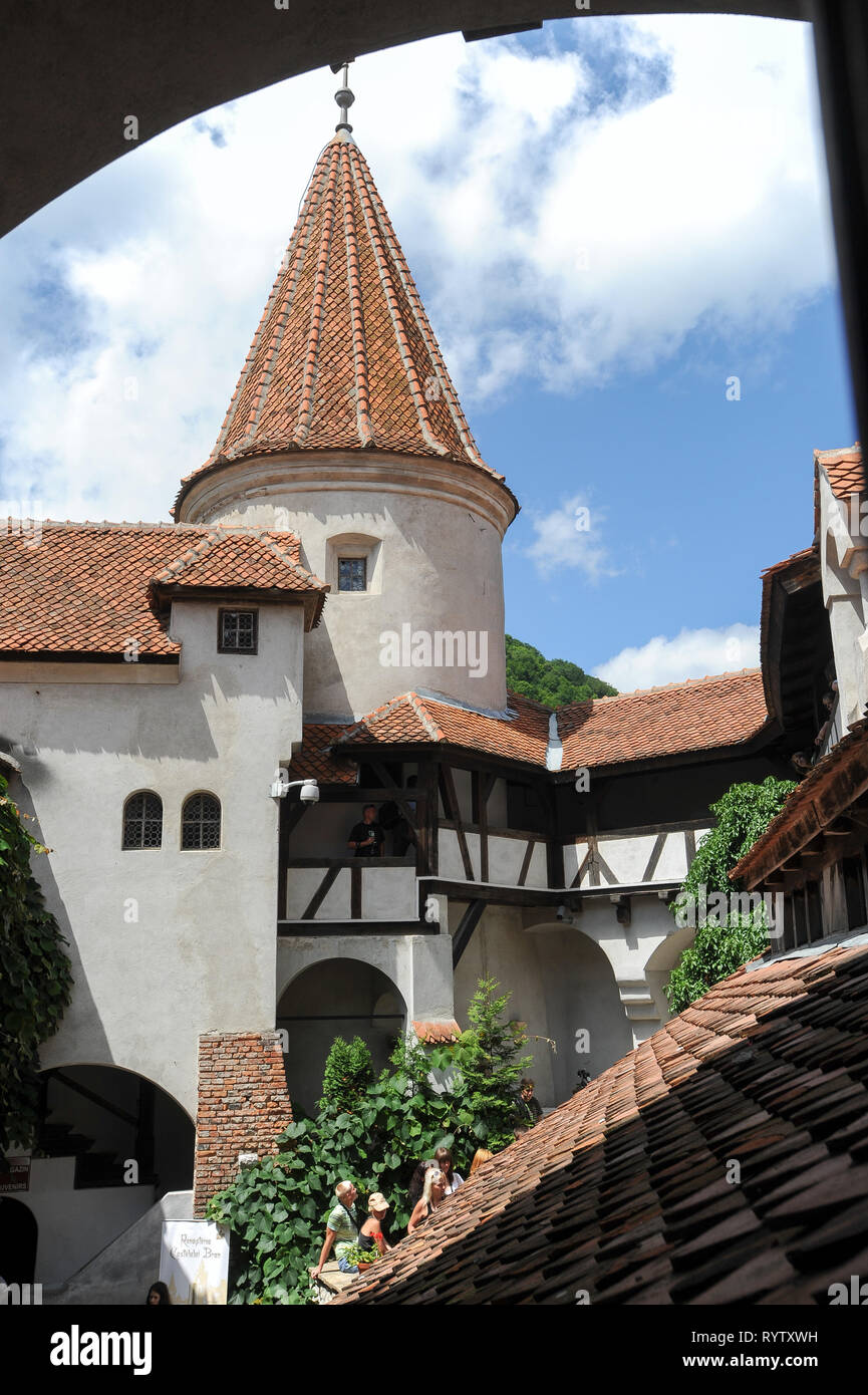Crusca di gotico Castello di Bran, Romania. 20 luglio 2009, costruita nel XIII secolo e ricostruita nel XV secolo chiamato Castello di Dracula collegato con Vlad I Foto Stock