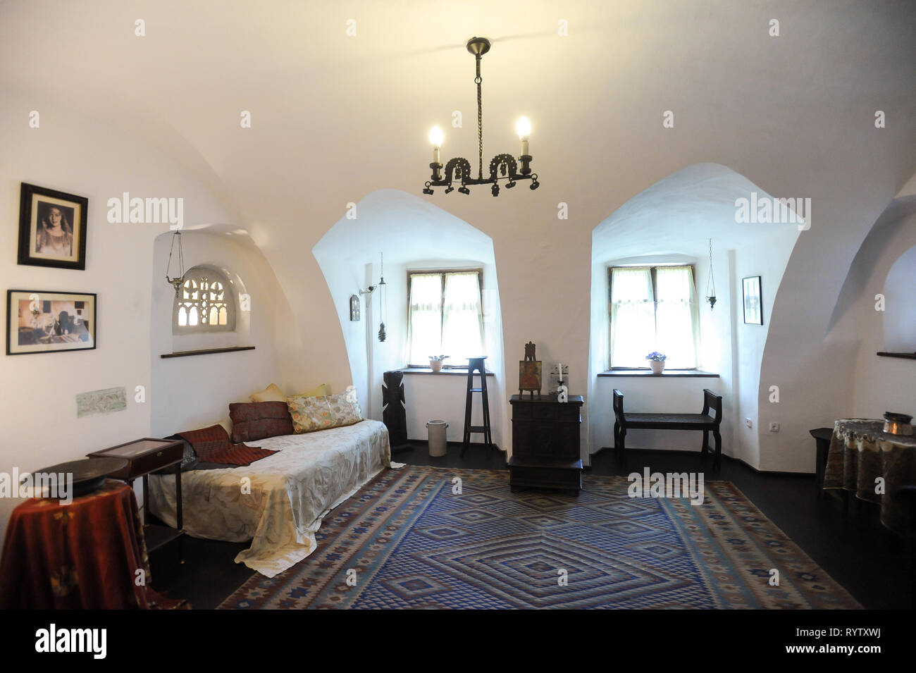 Crusca di gotico Castello di Bran, Romania. 20 luglio 2009, costruita nel XIII secolo e ricostruita nel XV secolo chiamato Castello di Dracula collegato con Vlad I Foto Stock