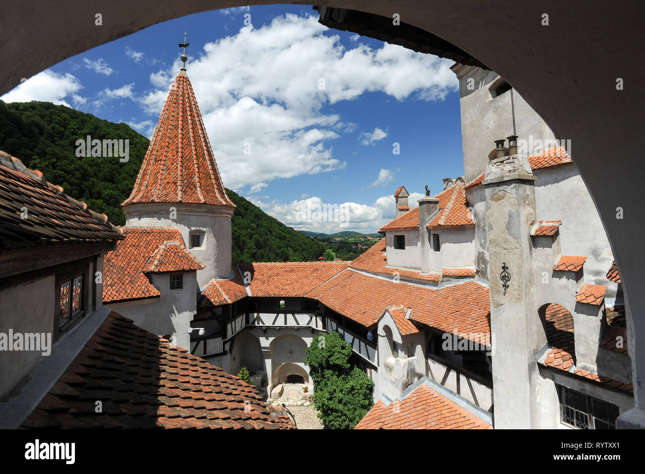 Crusca di gotico Castello di Bran, Romania. 20 luglio 2009, costruita nel XIII secolo e ricostruita nel XV secolo chiamato Castello di Dracula collegato con Vlad I Foto Stock