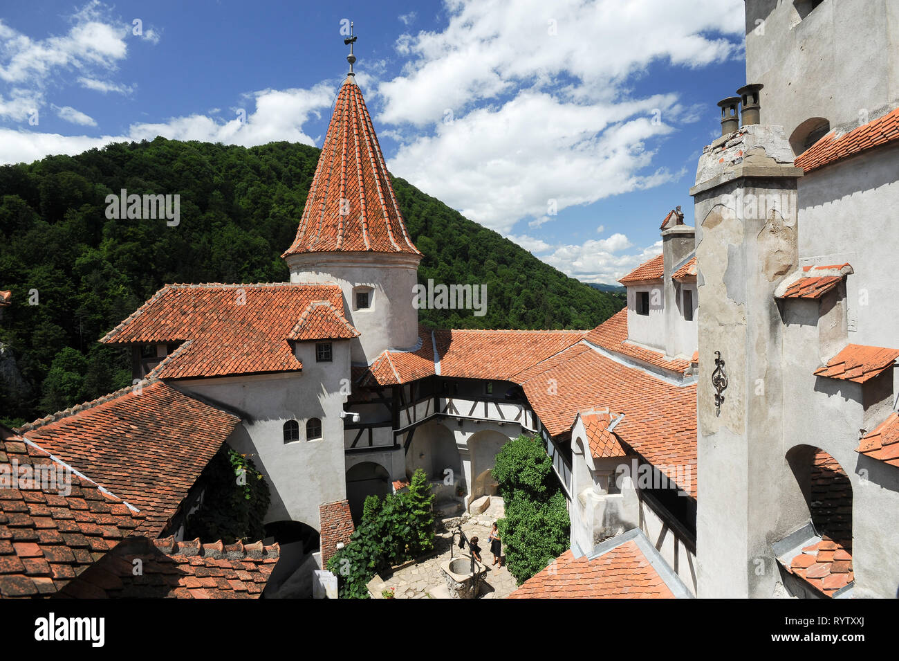 Crusca di gotico Castello di Bran, Romania. 20 luglio 2009, costruita nel XIII secolo e ricostruita nel XV secolo chiamato Castello di Dracula collegato con Vlad I Foto Stock