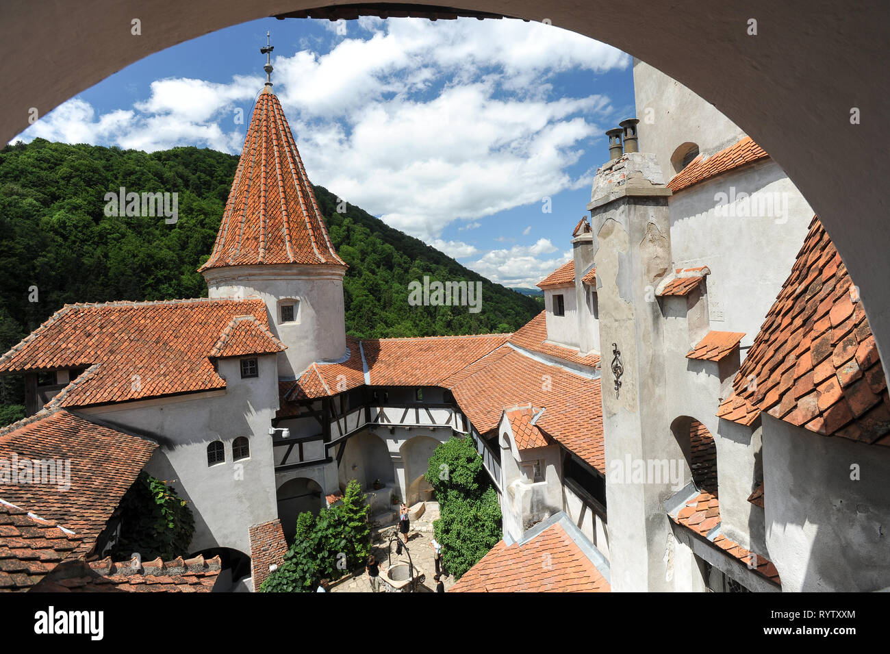 Crusca di gotico Castello di Bran, Romania. 20 luglio 2009, costruita nel XIII secolo e ricostruita nel XV secolo chiamato Castello di Dracula collegato con Vlad I Foto Stock
