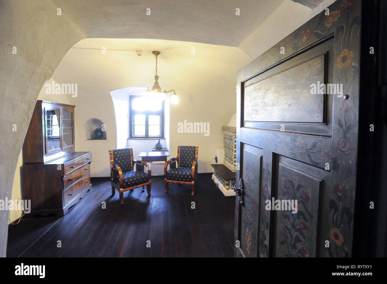 Crusca di gotico Castello di Bran, Romania. 20 luglio 2009, costruita nel XIII secolo e ricostruita nel XV secolo chiamato Castello di Dracula collegato con Vlad I Foto Stock