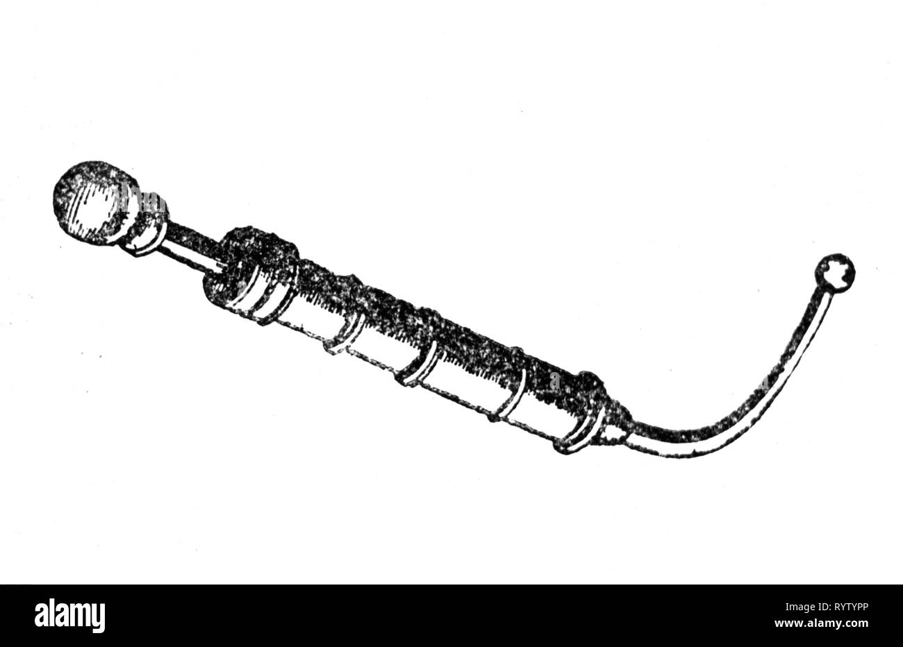 La religione, il cristianesimo, cerimonia, il battesimo, la siringa per il battesimo di emergenza dalla levatrice, dopo la progettazione da Francois Mauriceau (1637 - 1709), incisione del XVII secolo, Additional-Rights-Clearance-Info-Not-Available Foto Stock