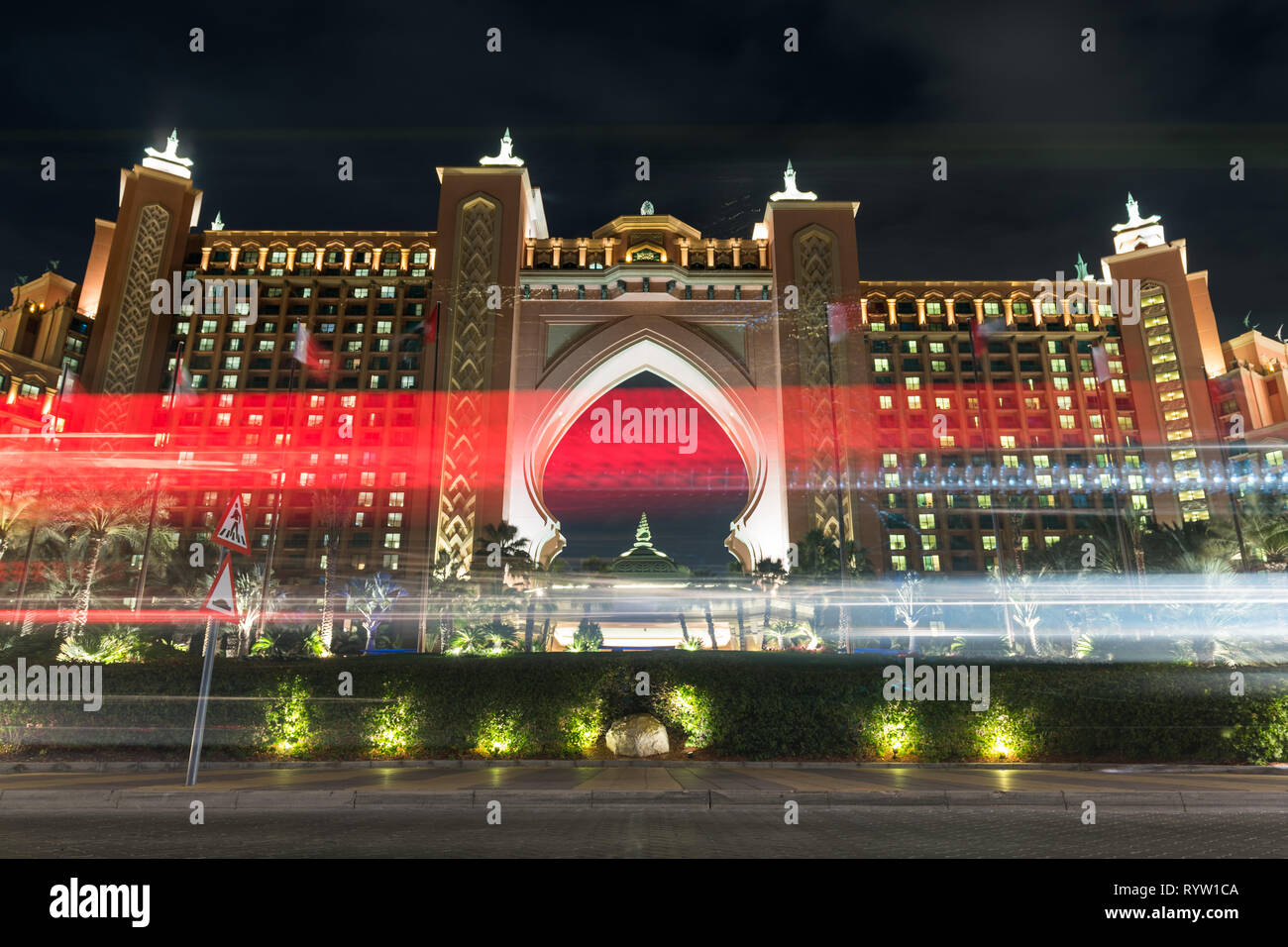 Atlantis Hotel Dubai thepalm di notte Foto Stock