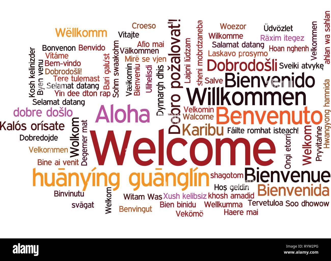Parola Tag Cloud, mostra equivalenti di "Benvenuto", come a dire che in molte lingue, vettore ESP10 Illustrazione Vettoriale