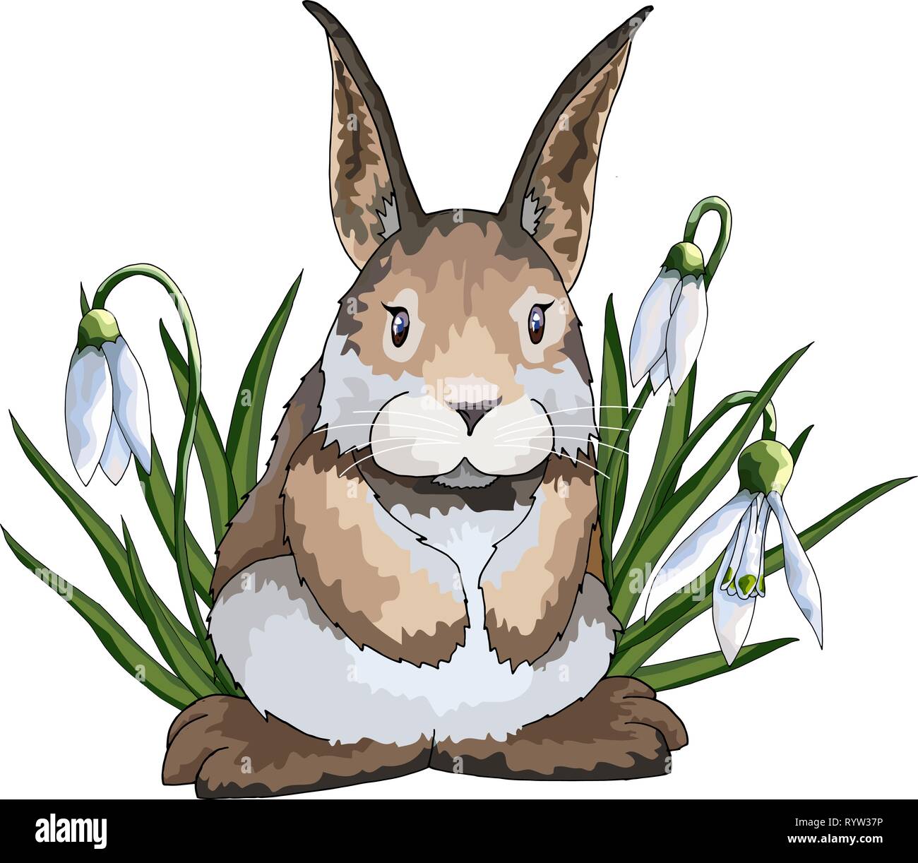 Disegnato a mano cartoon vettore mezzitoni creativi piatti Pasqua lepre o coniglio Illustrazione Vettoriale