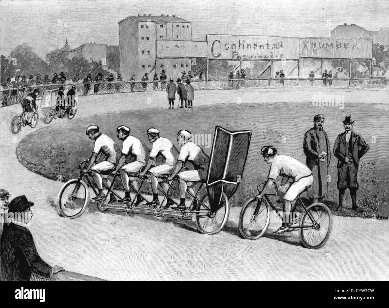 Sport, ciclismo, gara ciclistica, formazione dietro sprayhoods, Halensee percorso benessere, Berlino, dopo il disegno da Ernst Hosang, 1899, Additional-Rights-Clearance-Info-Not-Available Foto Stock
