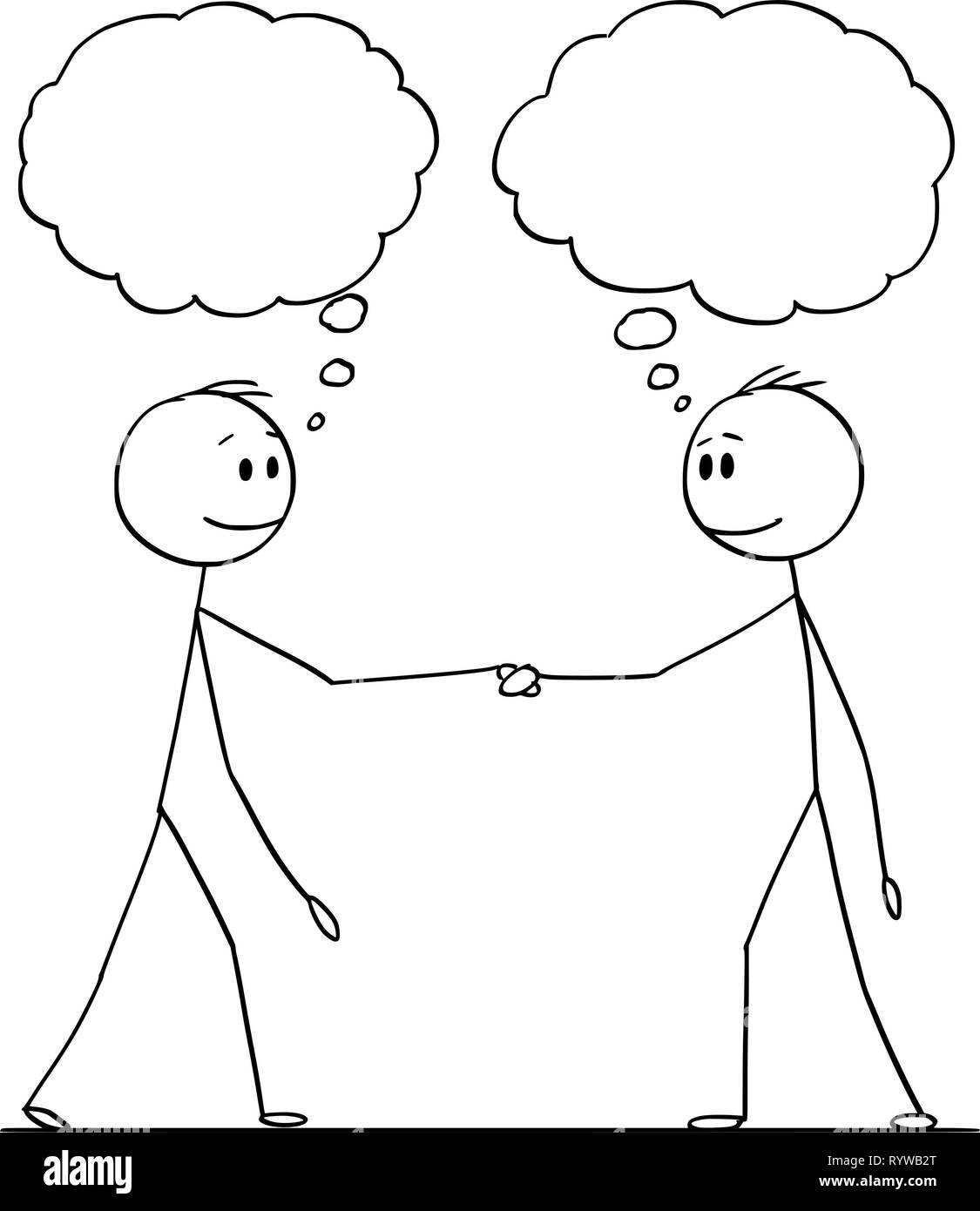 Cartoon di due uomini o imprenditori o politici lo handshaking Illustrazione Vettoriale