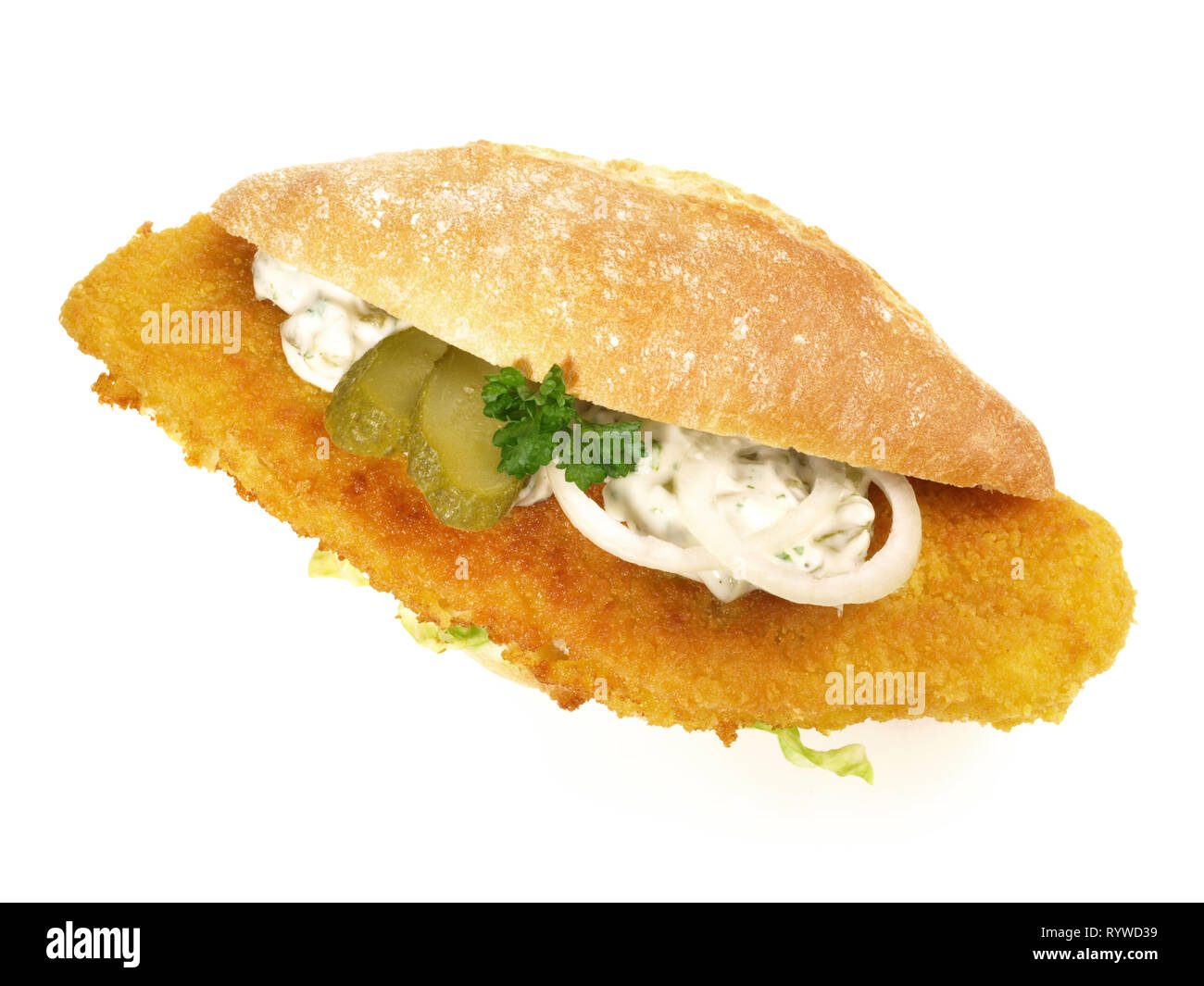 Pesce fritto Bun su sfondo bianco Foto Stock