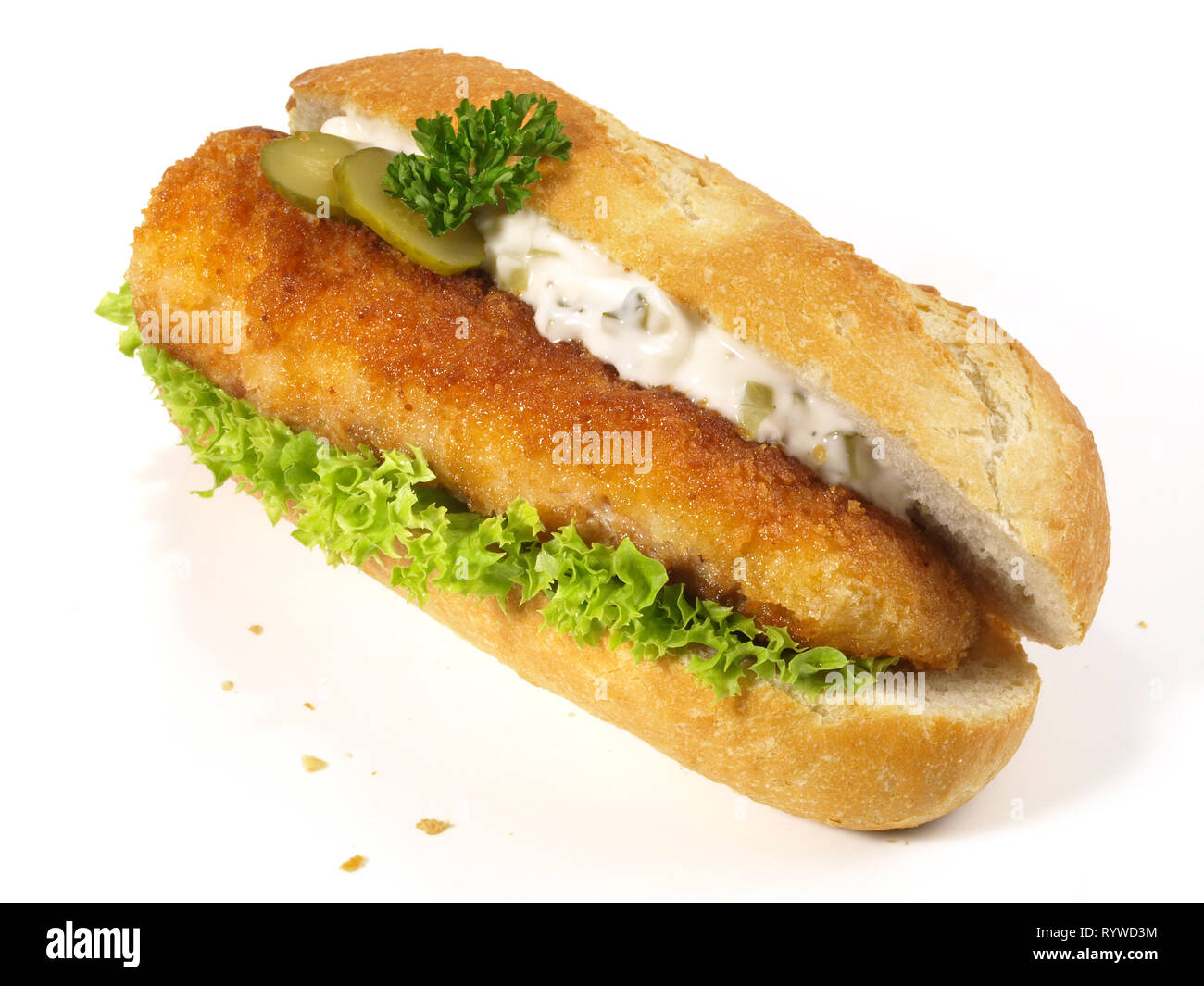 Pesce fritto - Bun su sfondo bianco Foto Stock