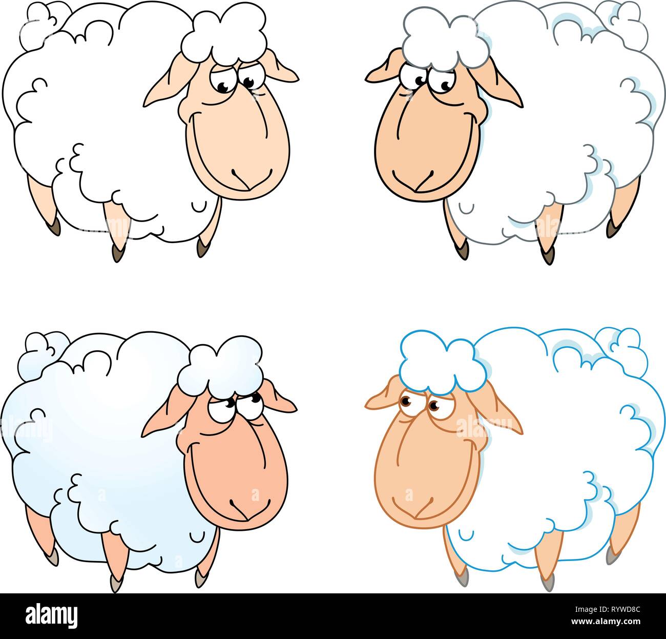 La figura mostra alcuni divertenti cartoon pecore isolate su uno sfondo bianco, su livelli separati. Illustrazione Vettoriale
