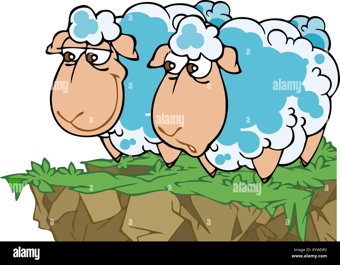 Nella illustrazione vettoriale, due cartoon funny pecore in un prato. Illustrazione Vettoriale