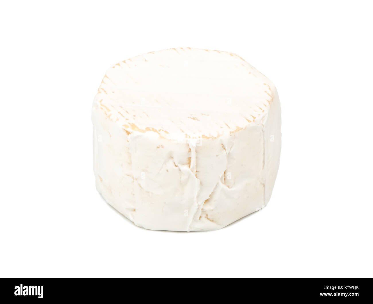 Round formaggio brie con stampo su sfondo bianco Foto Stock