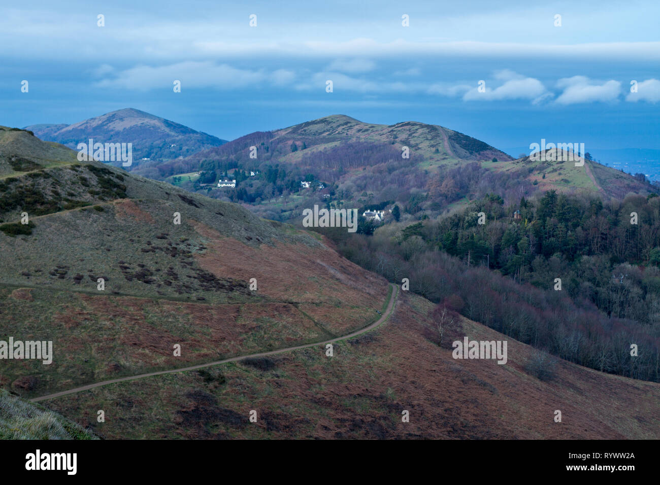 Herefordshire faro con la sezione centrale della Malvern Hills in background Foto Stock