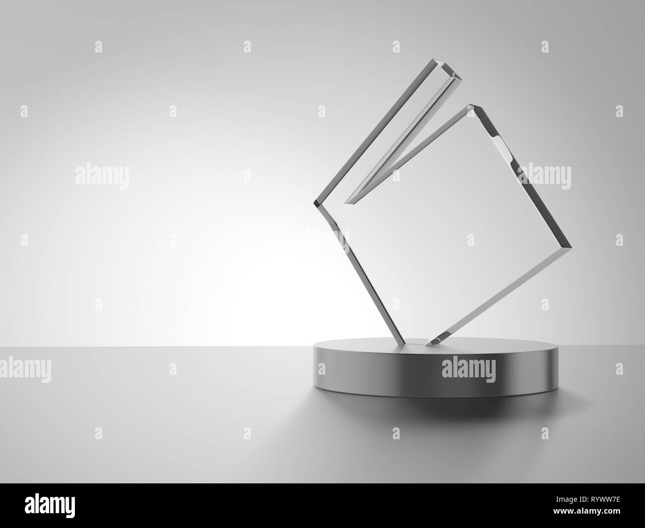 Premio di vetro con base in metallo. 3d'illustrazione. Clapperboard. Foto Stock