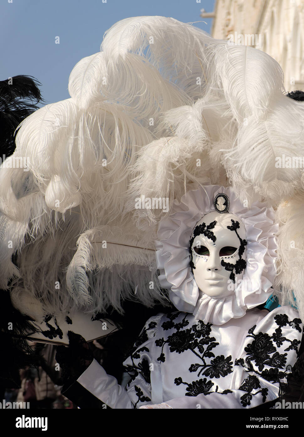 In bianco e nero il costume e la maschera, il Carnevale di Venezia il Carnevale  di Venezia, Italia Foto stock - Alamy