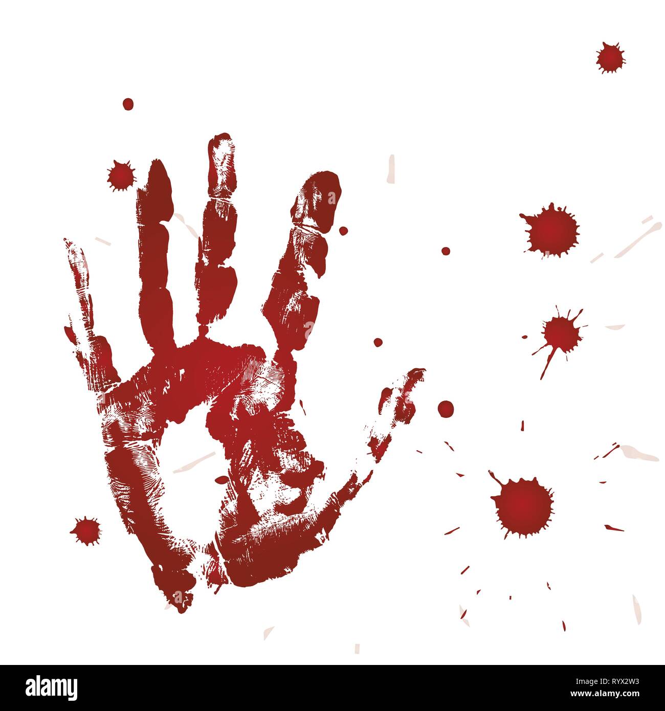 Stampa sanguinosa di una mano e di una macchia di sangue Illustrazione Vettoriale