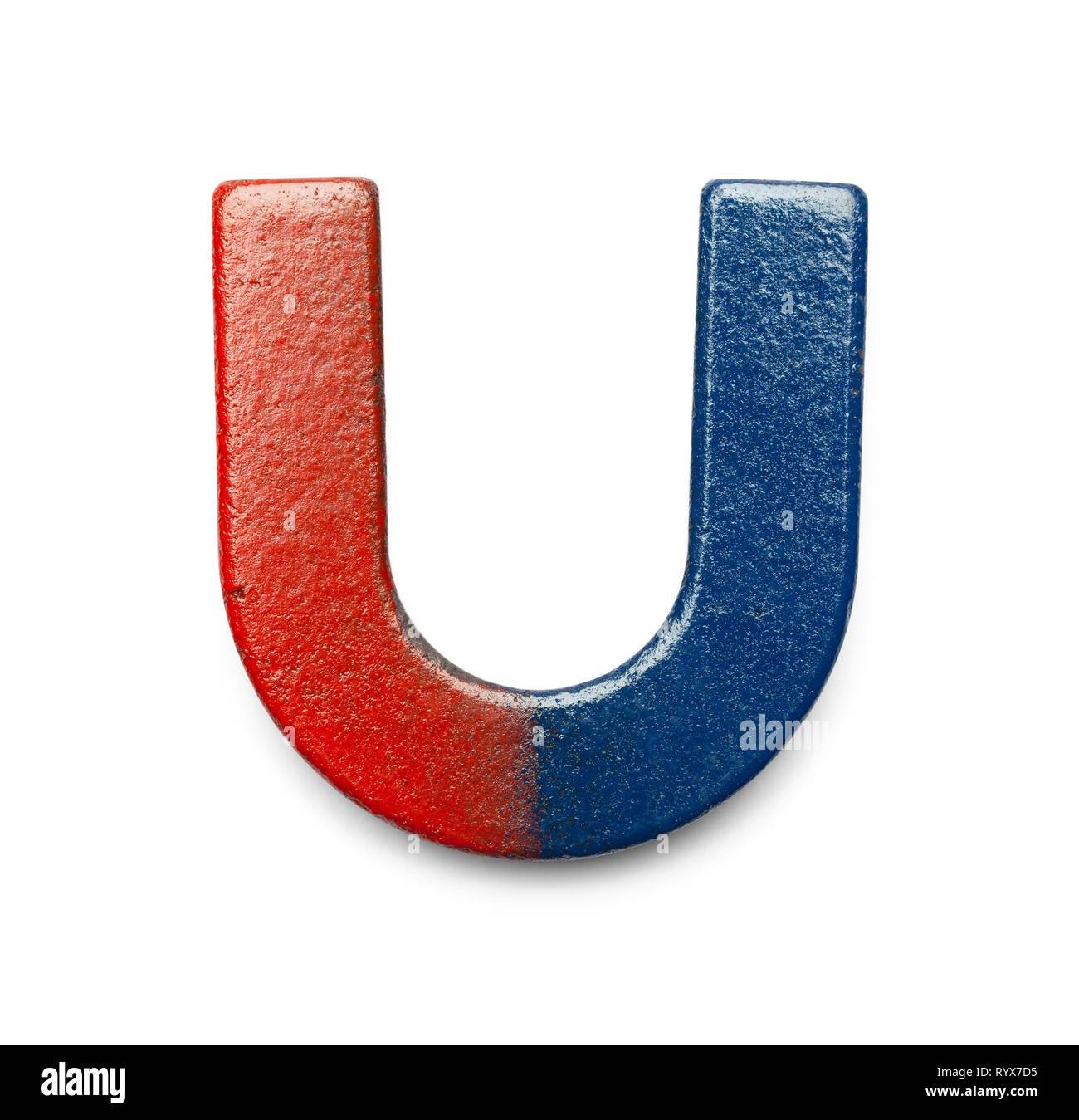 Piccolo magnete a ferro di cavallo isolato su bianco. Foto Stock