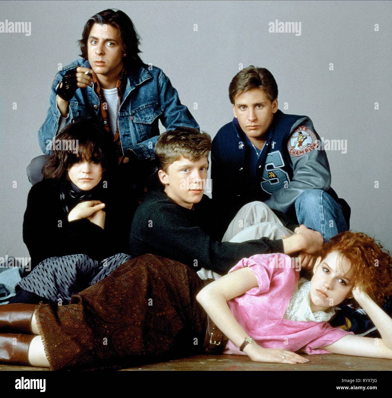 JUDD NELSON, alleato Sheedy, Anthony Michael HALL, Emilio Estevez,Molly Ringwald, BREAKFAST CLUB, 1985 Foto Stock