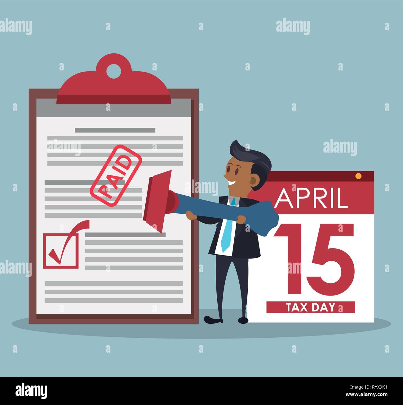 Simboli e cartoni animati del giorno delle imposte Illustrazione Vettoriale