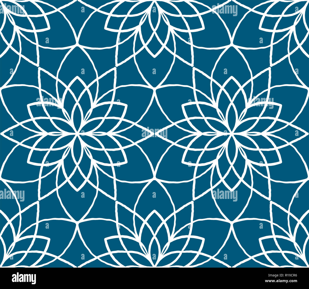 Seamless disegnati a mano piastrella pattern - geometrica semplice fiori di loto Foto Stock