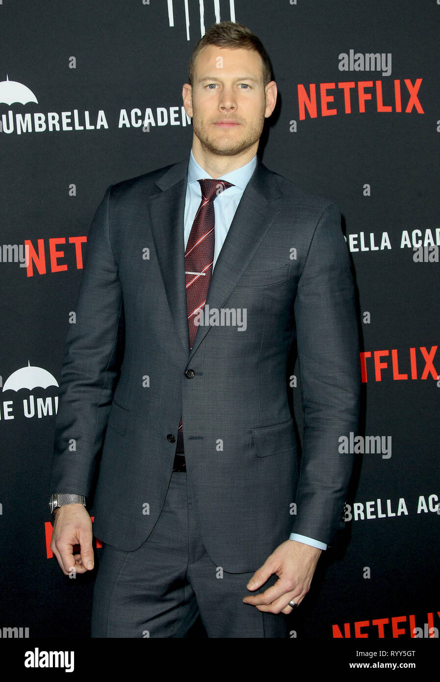 Premiere di Netflix 'l'Ombrello Academy' stagione 1 tenuto presso la ArcLight Hollywood - Arrivi con: Tom tramoggia dove: Los Angeles, California, Stati Uniti quando: 12 Feb 2019 Credit: Adriana M. Barraza/WENN.com Foto Stock