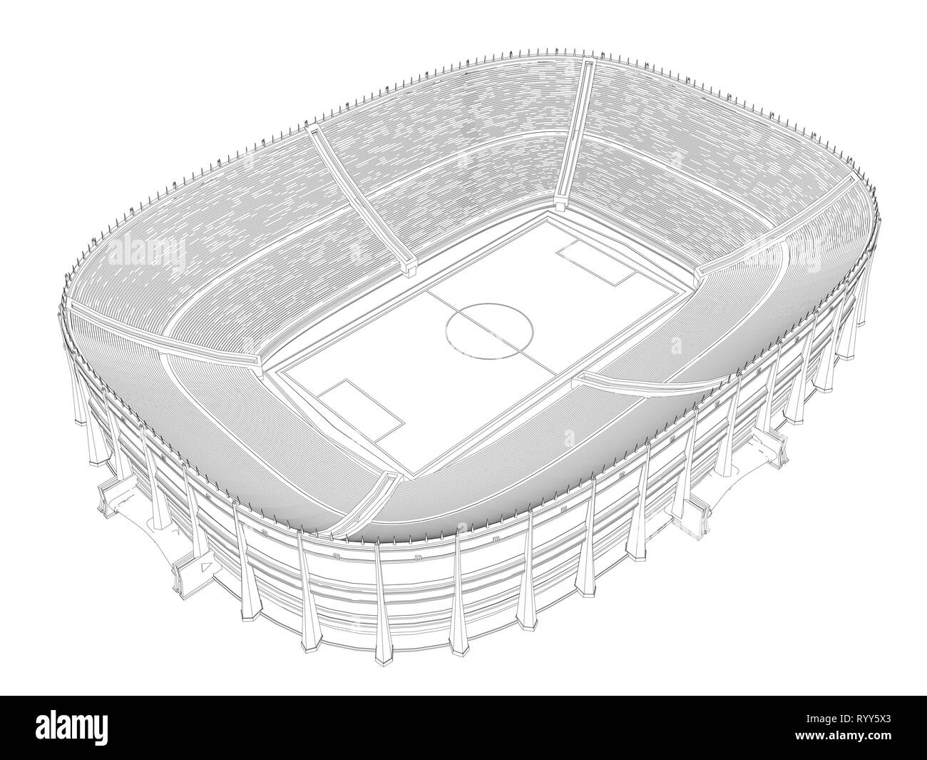 Contorno di un grande stadio per il calcio. 3D. Vista isometrica. Illustrazione Vettoriale Illustrazione Vettoriale