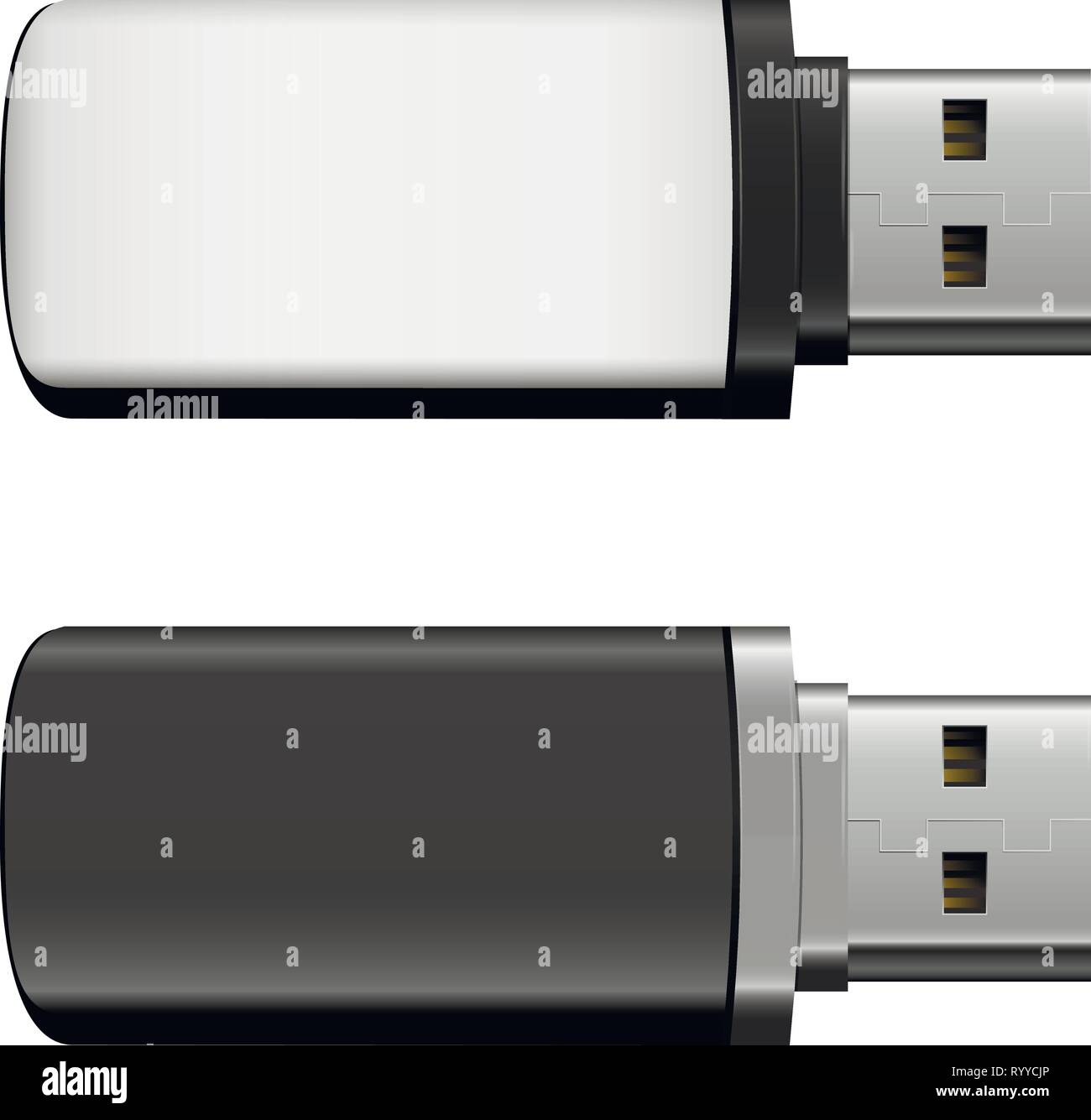 Il vettore isolato USB pen drive, in bianco e nero di dischi flash su sfondo trasparente Illustrazione Vettoriale